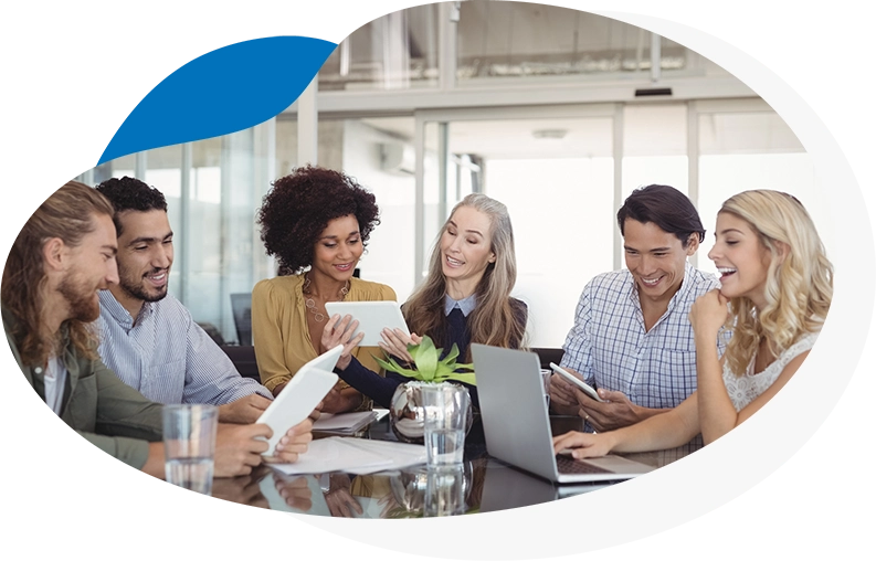 Image of business people with technology solution.